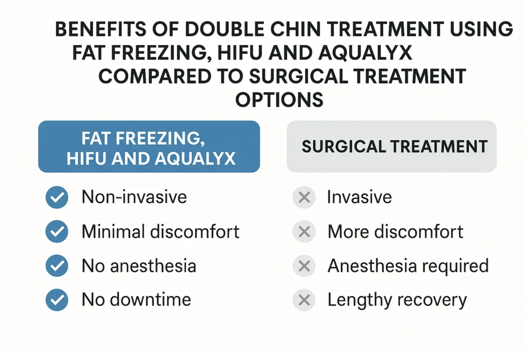 Graphic about the benefits of double chin treatment Farnham - from LA LIPO