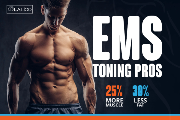 Graphic of man with toned body showing the benefits of LA-EMS Body Sculpting Farnham treatment