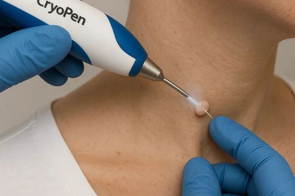 Person receiving Cryotherapy skin tag removal Farnham