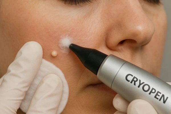 Woman receiving milia removal treatment Farnham